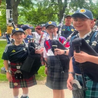 GOOD PRACTICE: The Dixon brothers prepare for the Tartan Army's Boston march (Image: The Bagpipe Brothers via TikTok)